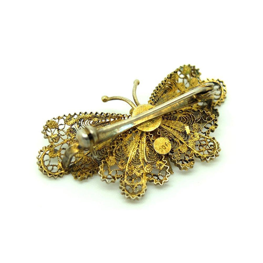 Antique Victorian Filigree Moth Butterfly Silver Gilt Brooch