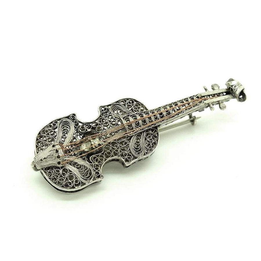 VICTORIAN Brooch Antique Victorian Filigree Silver Viola / Violin Brooch