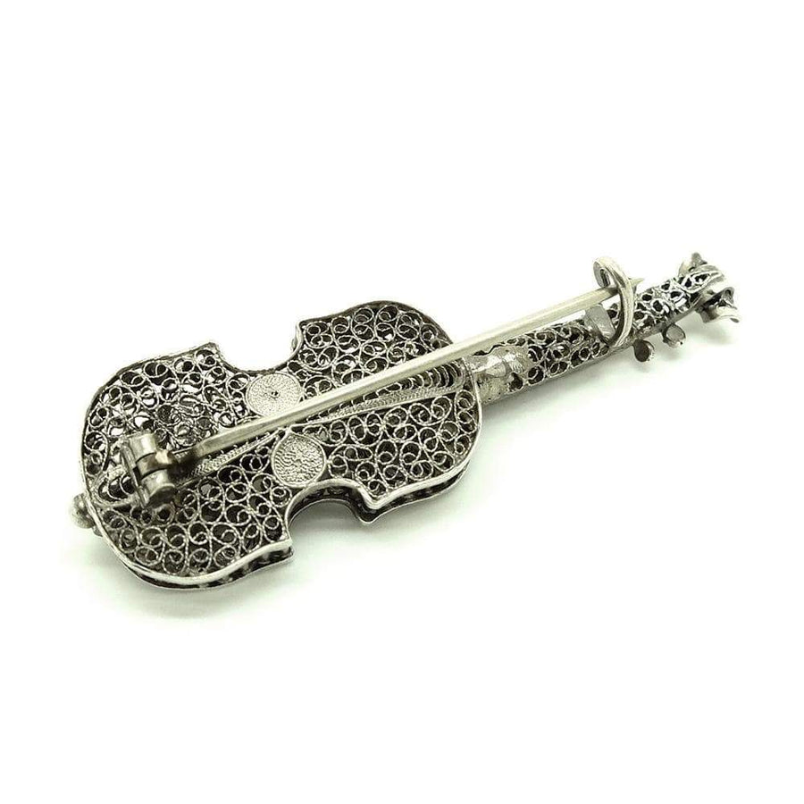 VICTORIAN Brooch Antique Victorian Filigree Silver Viola / Violin Brooch