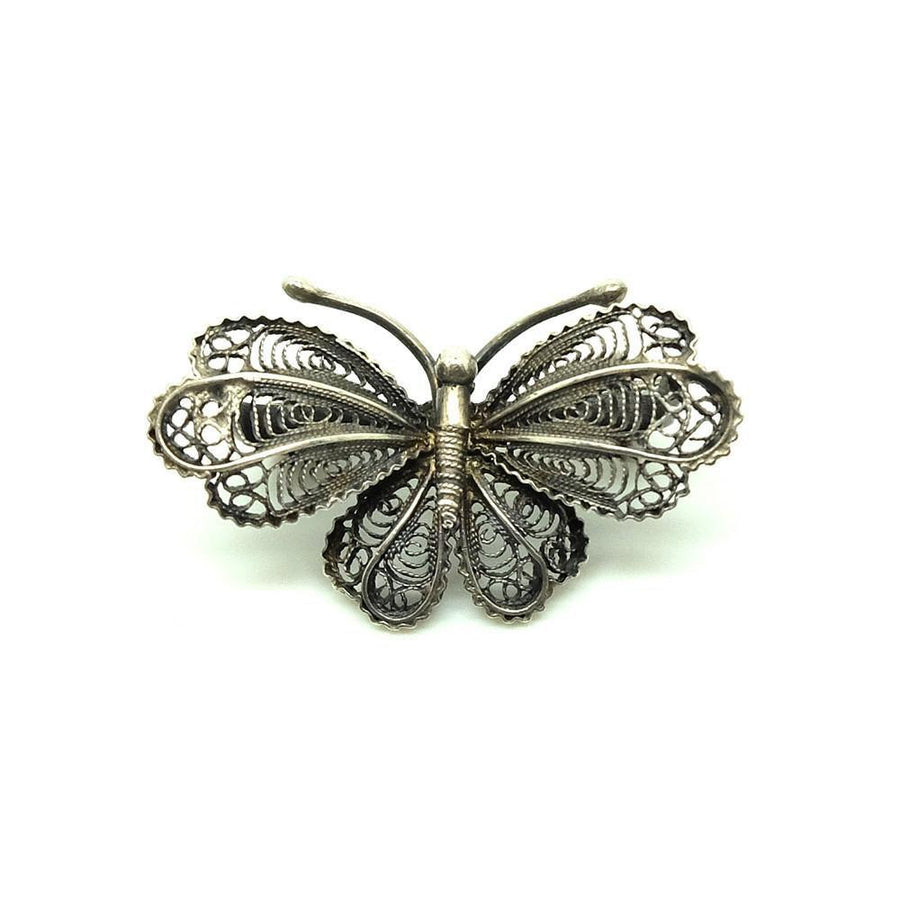 Antique Victorian Moth Silver Filigree Brooch