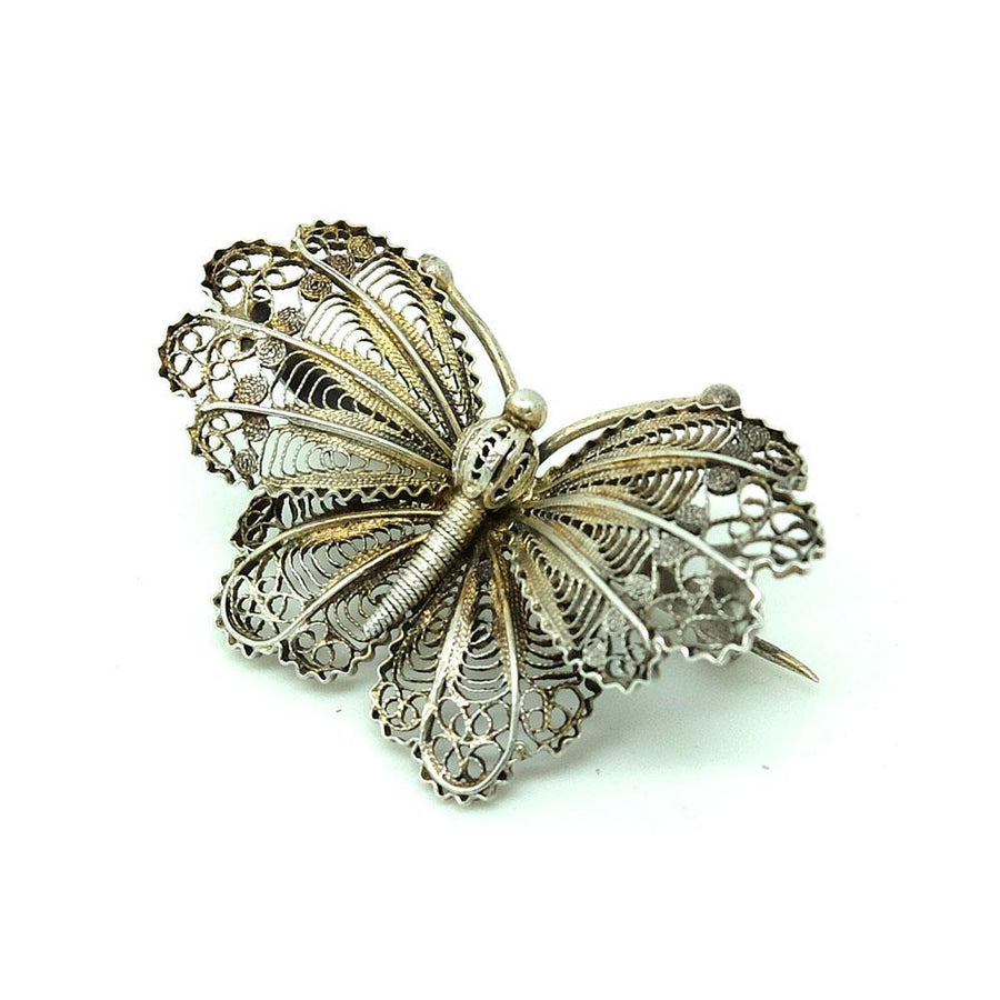Antique Victorian Silver Filigree Butterfly Brooches