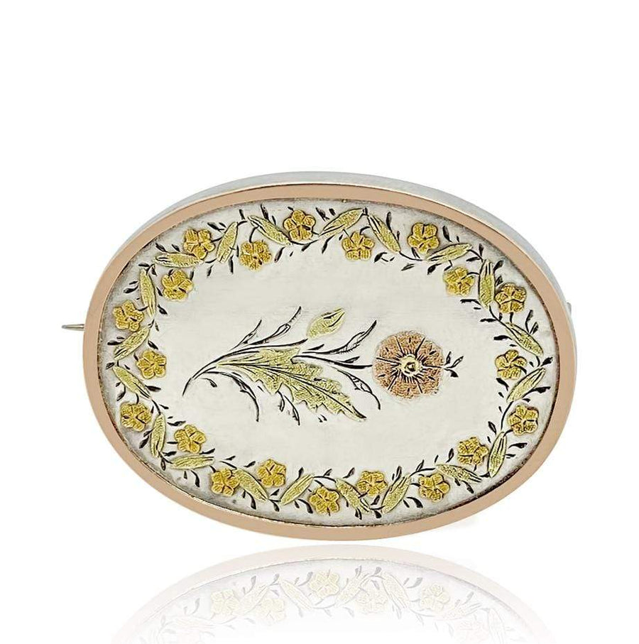 VICTORIAN Brooch Antique Victorian Silver Gold Floral Brooch