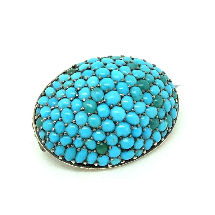 Antique Victorian Turquoise Pave 9ct Rose Gold Brooch