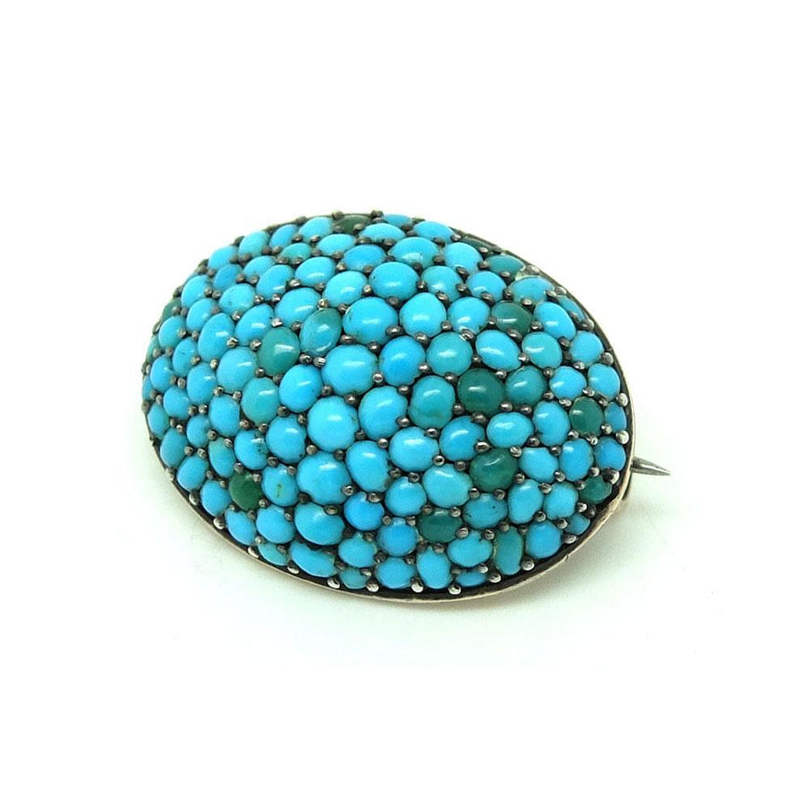 Antique Victorian Turquoise Pave 9ct Rose Gold Brooch