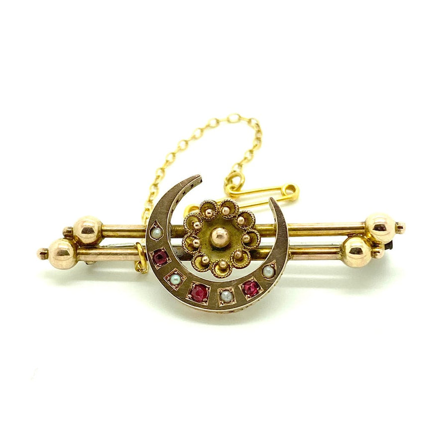 VICTORIAN Brooches & Lapel Pins Antique Victorian 1890 Ruby Pearl Bar 9ct Gold Brooch Mayveda Jewellery