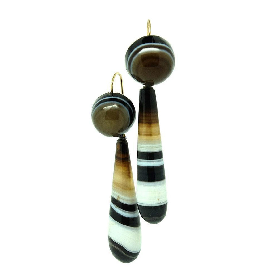 Antique Victorian Banded Agate Drop Earrings