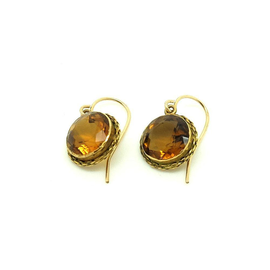 Antique Victorian Citrine Gemstone Gold Drop Earrings