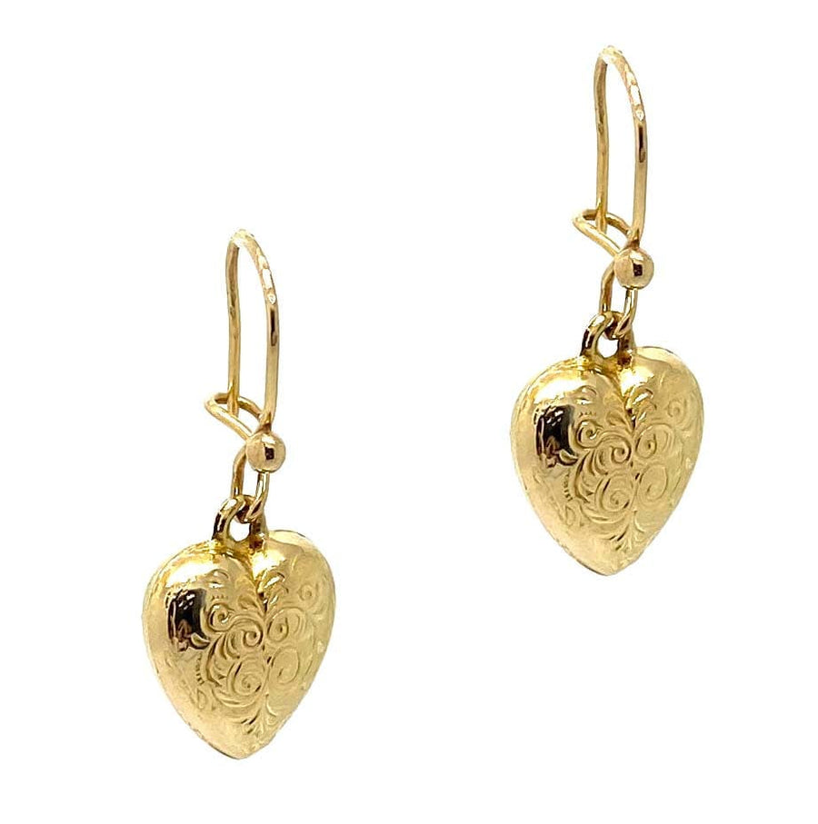 VICTORIAN Earrings Antique Victorian Puffed Heart 9ct Gold Drop Earrings Mayveda Jewellery