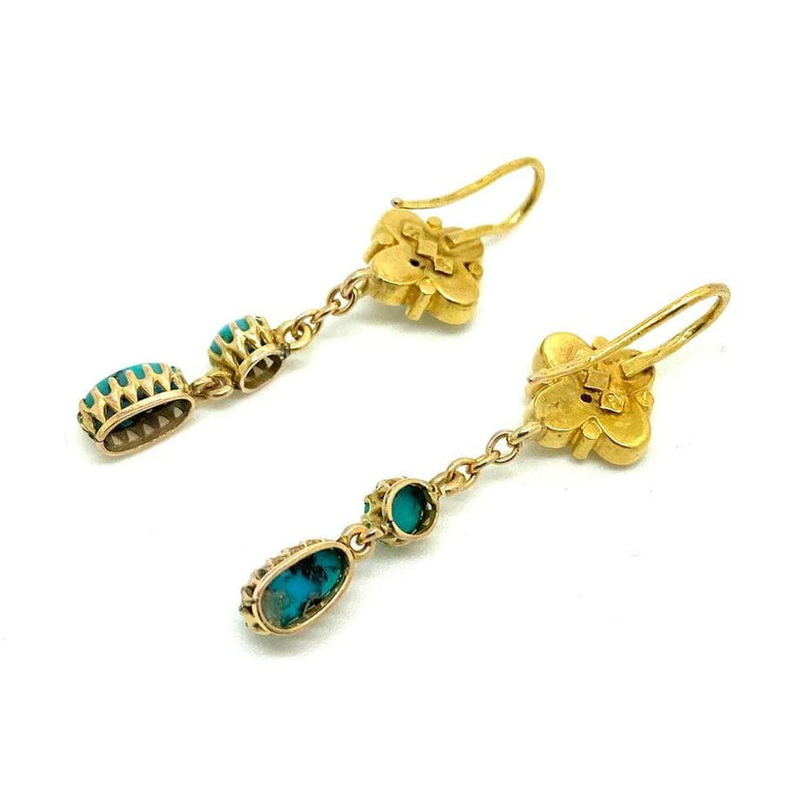Antique Victorian Turquoise 15ct Gold Drop Earrings