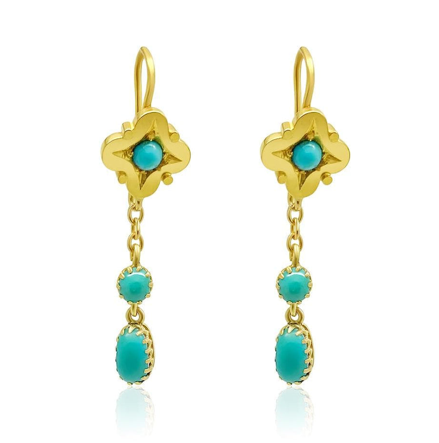 Antique Victorian Turquoise 15ct Gold Drop Earrings