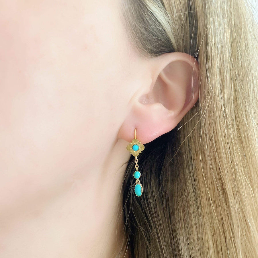 VICTORIAN Earrings Antique Victorian Turquoise 15ct Gold Drop Earrings