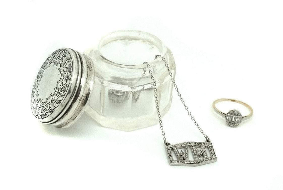 Antique Victorian 1891 Sterling Silver Glass Jewellery Box - Mayveda Jewelry