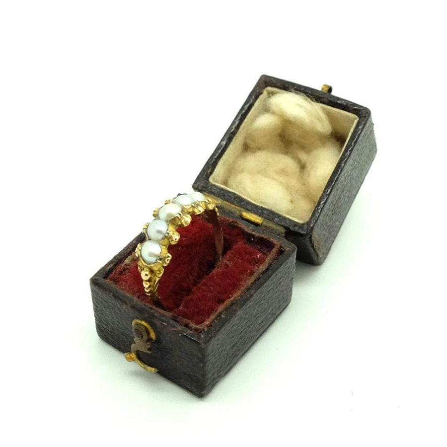 Caja para anillos victoriana antigua de cuero negro