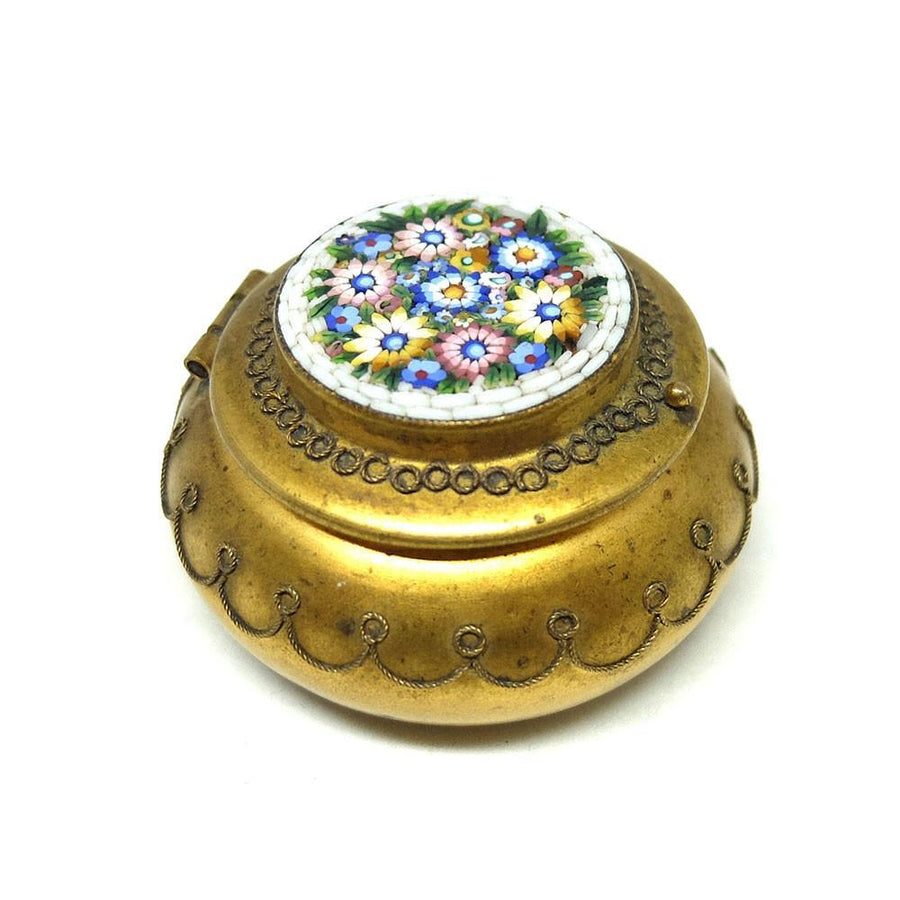 Antique Victorian Italian Brass Micro-mosaic Jewellery Box