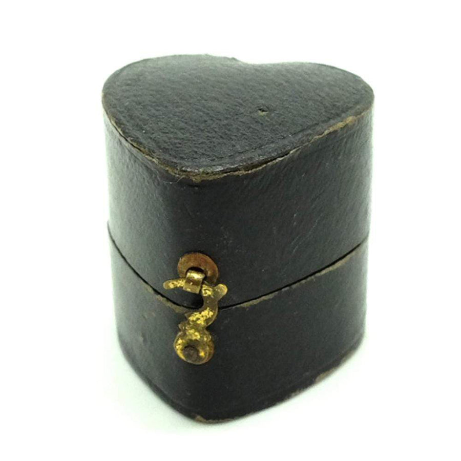 Antique Victorian Leather Black Heart Ring Box