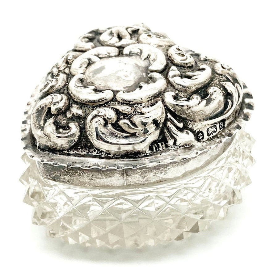 VICTORIAN Jewellery Box Antique Victorian Silver Heart Glass Trinket Jewellery Box Mayveda Jewellery