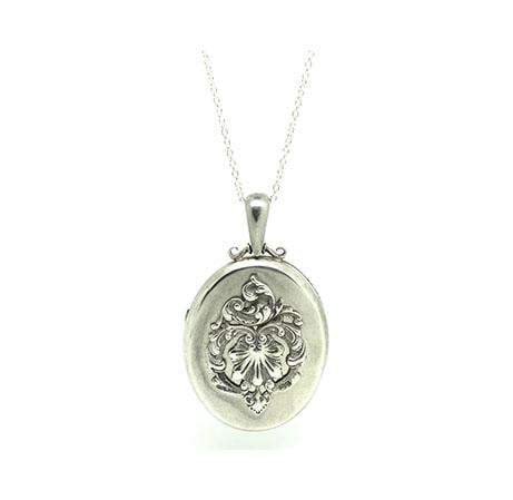 Antique Victorian 1859 Large Ornate Silver Locket Necklace