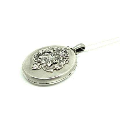 Antique Victorian 1859 Large Ornate Silver Locket Necklace
