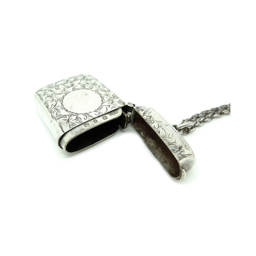 Antique Victorian 1898 Sterling Silver Vesta Case Locket Necklace