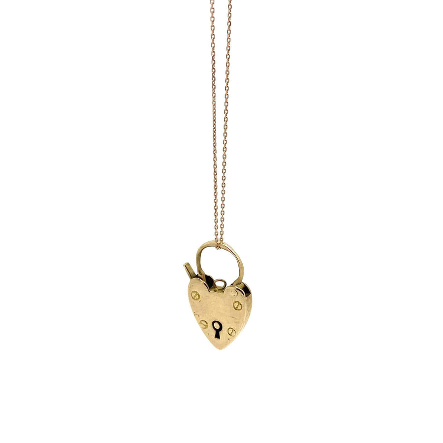 Collier victorien antique en or rose 9 carats avec cadenas en forme de cœur
