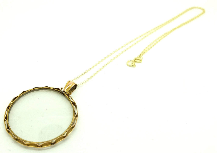 Antique Victorian 9ct Yellow Gold Glass Locket Necklace