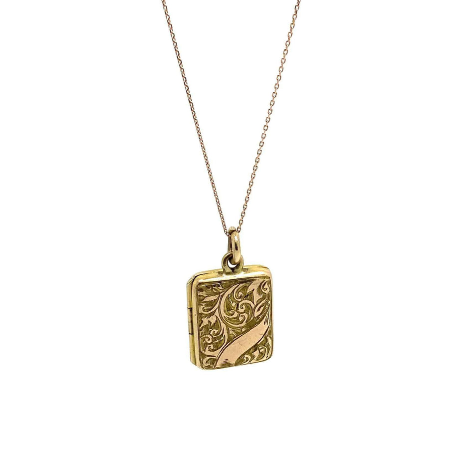 Collier médaillon rectangulaire victorien antique en or jaune 9 carats