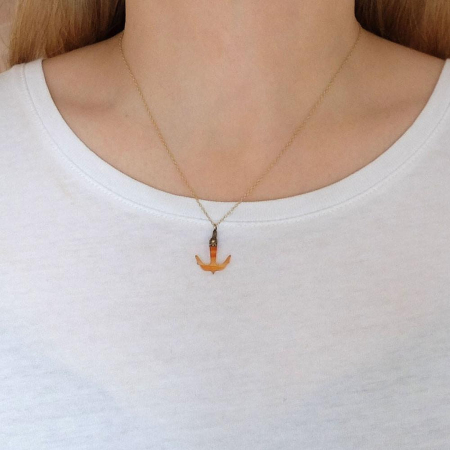Antique Victorian Banded Agate Anchor Charm Pendant Necklace