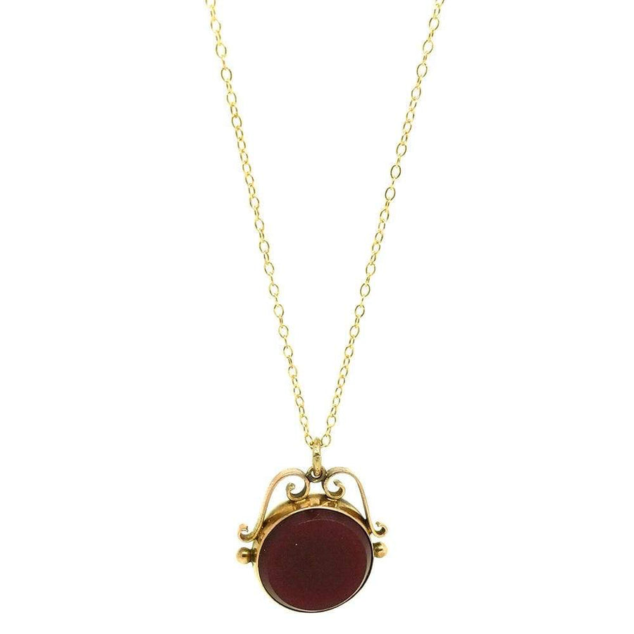 VICTORIAN Necklace Antique Victorian Carnelian Bloodstone 9ct Gold Fob Necklace