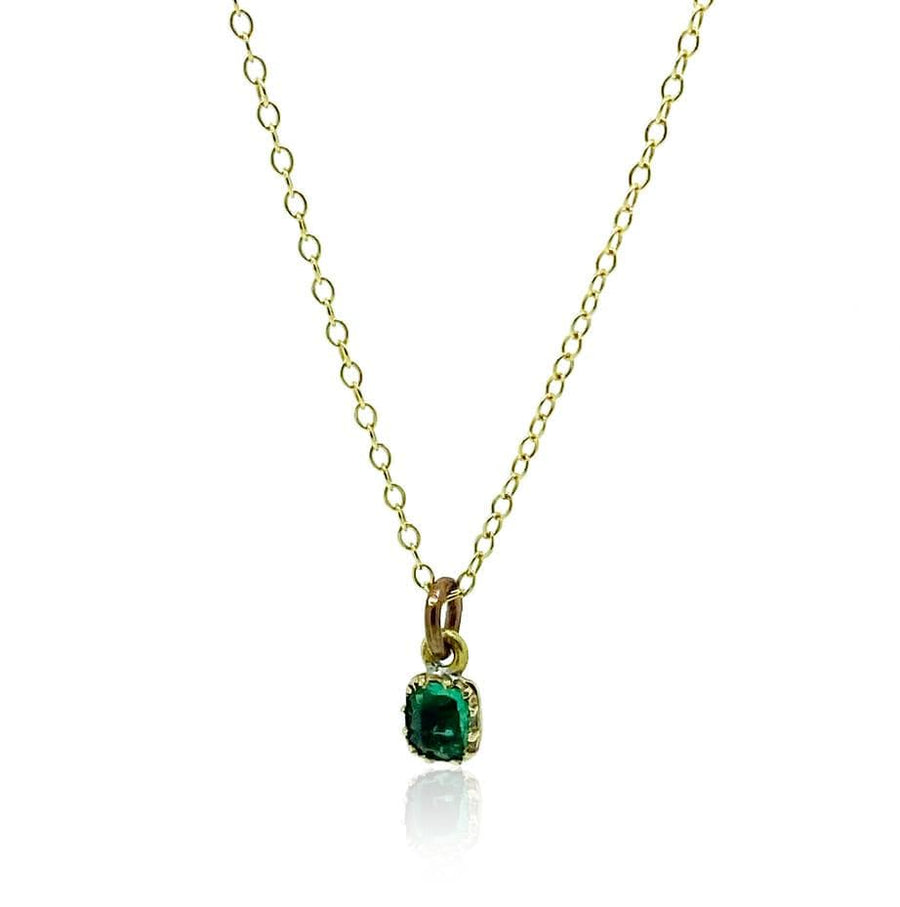VICTORIAN Necklace Antique Victorian Emerald Glass Foiled Gilt Necklace