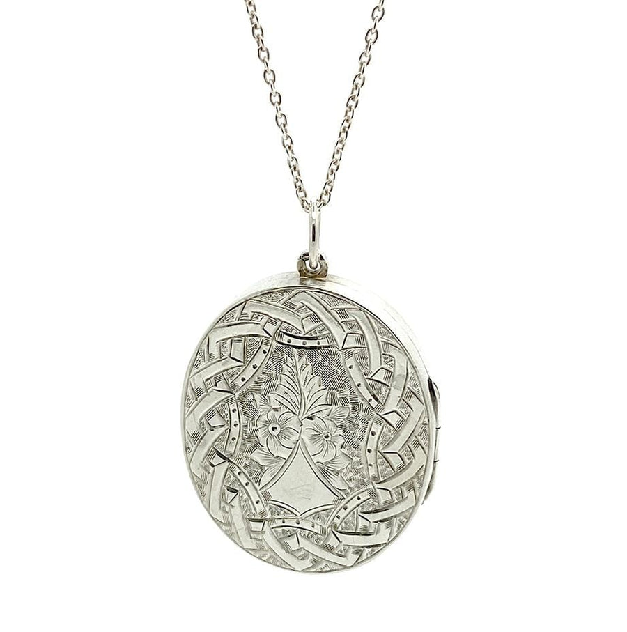 Collar con medallón de plata grabado victoriano antiguo