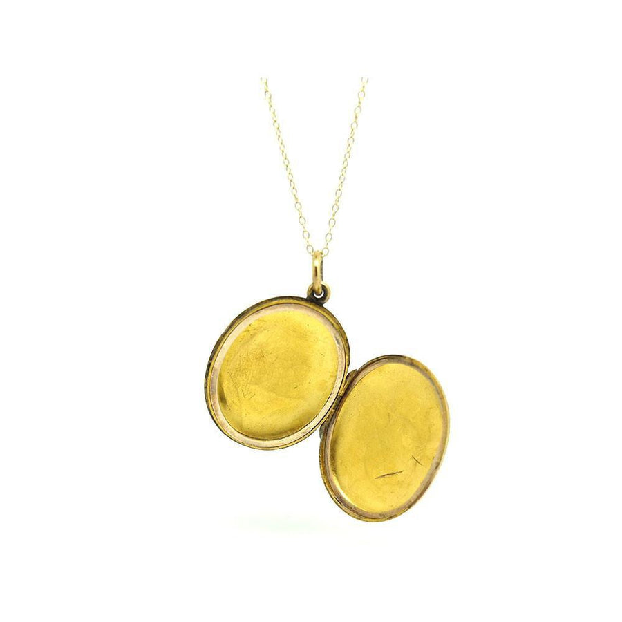 Antique Victorian Floral Engraved 9ct Yellow Gold Locket Necklace