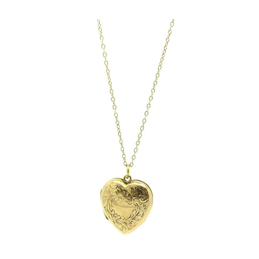 Antique Victorian Gold Engraved Heart Locket Necklace