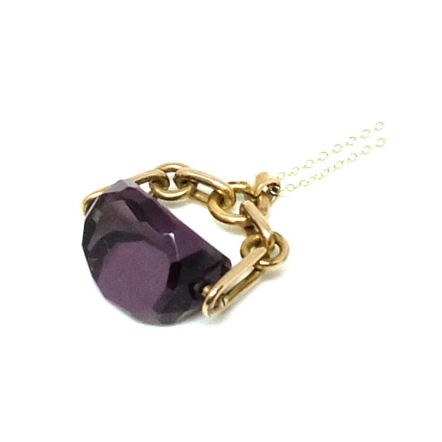 Antique Victorian Gold Filled Swivel Purple Glass Fob 9ct Necklace