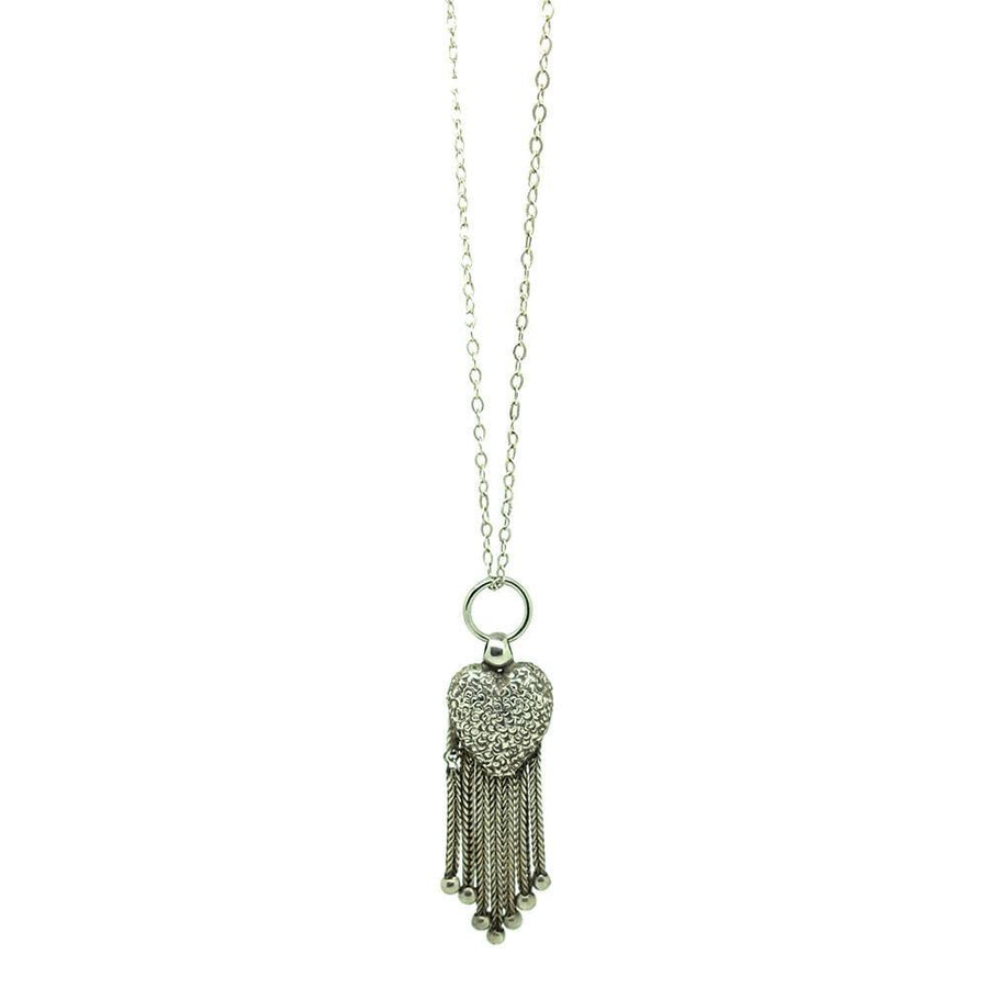 Antique Victorian Heart Tassel Silver Pendant Necklace