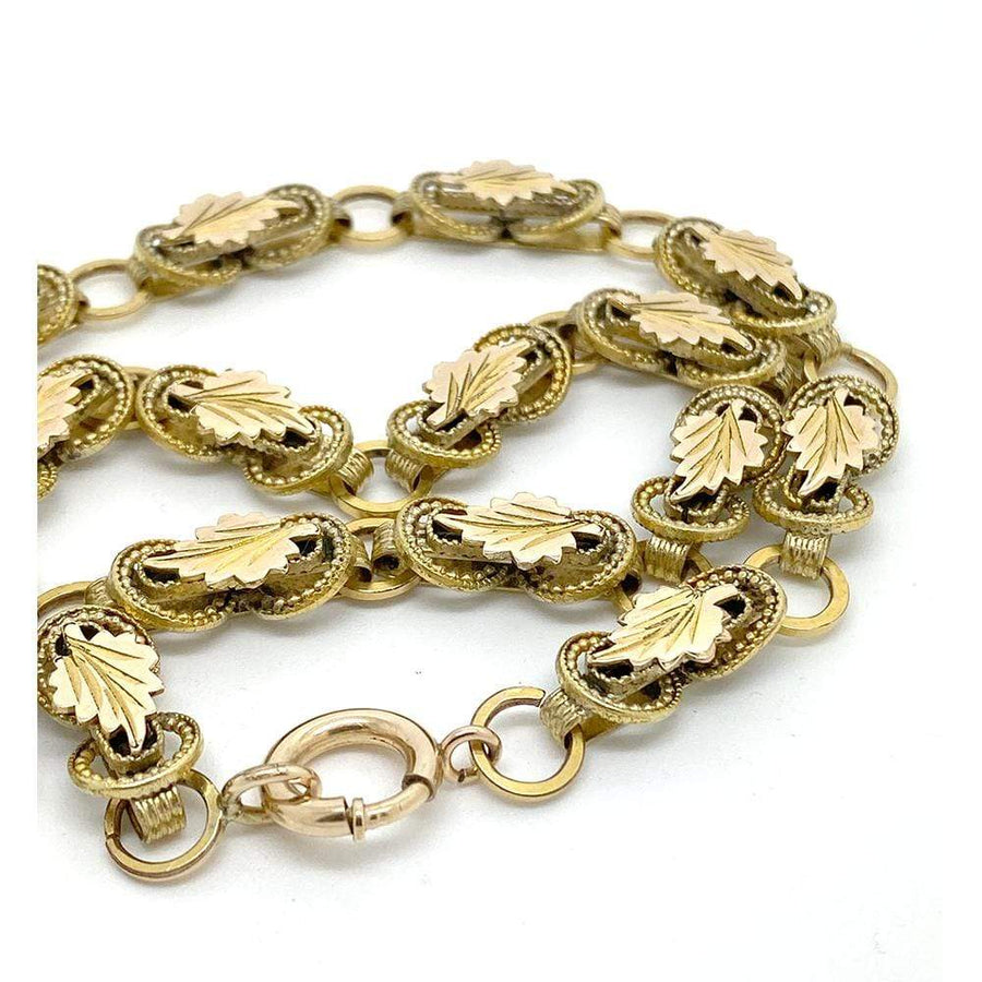 Collar de cadena de oro laminado de hoja victoriana antigua