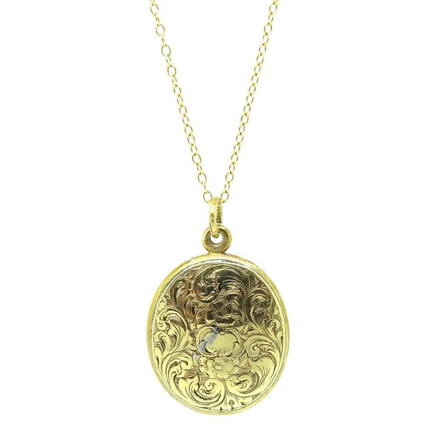 VICTORIAN Necklace Antique Victorian Ornate 9ct Gold Oval Locket Necklace