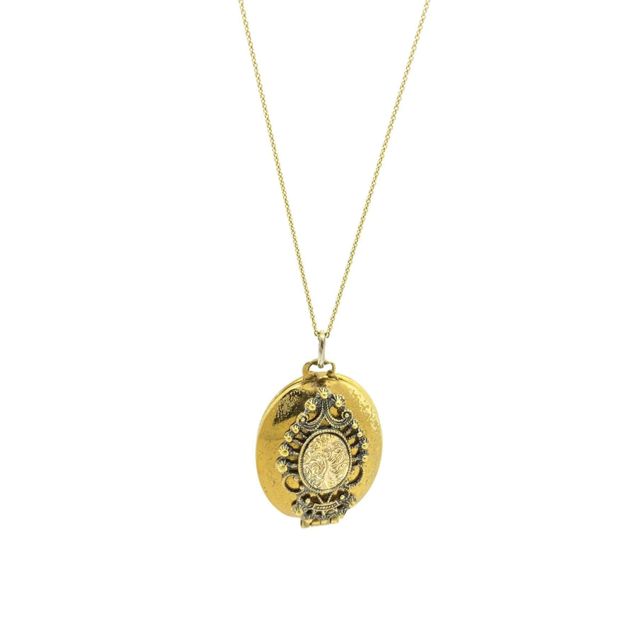 Antique Victorian Ornate Brass Locket Necklace
