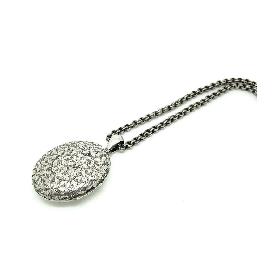 Antique Victorian Silver Ivy Locket Necklace