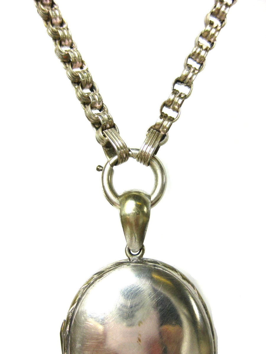 Antique Victorian Silver Locket and Collar