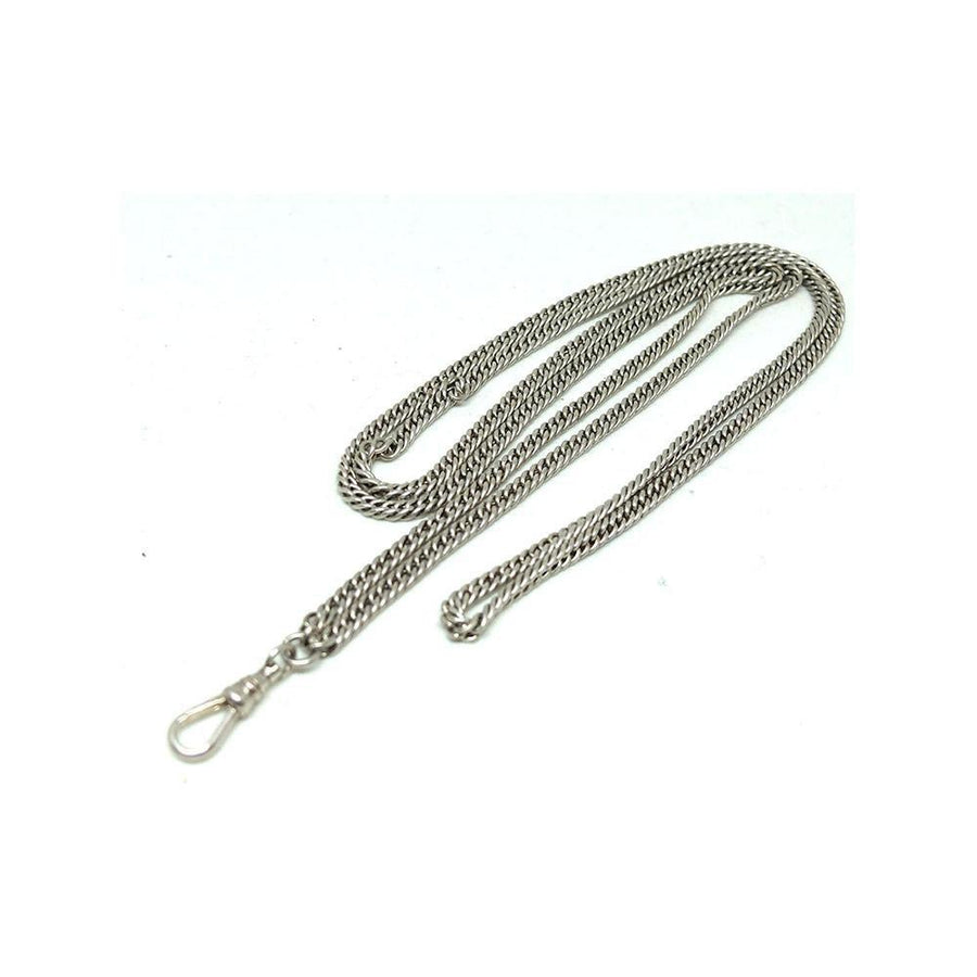 Antique Victorian Silver Long Guard Chain Necklace