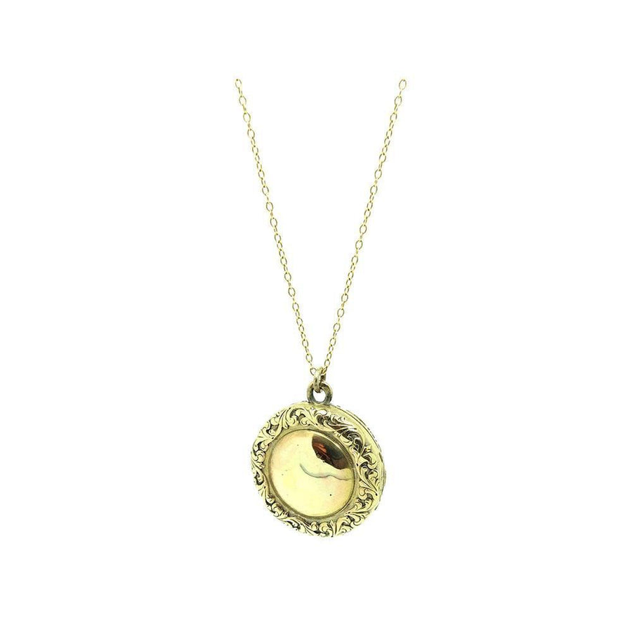 Antique Victorian Solid 9ct Gold Round Locket Necklace