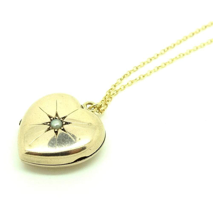 Antique Victorian Star Pearl 9ct Gold Locket Necklace