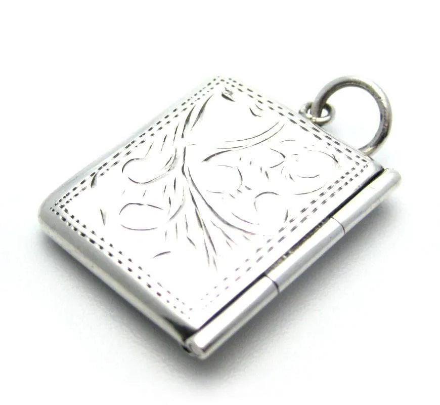 Antique Victorian Sterling Silver Stamp Case Charm Locket - Mayveda Jewelry