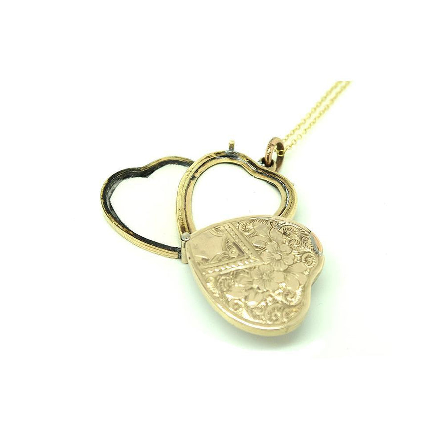 Antique Victorian Triple Sliding Gold Heart Locket Necklace
