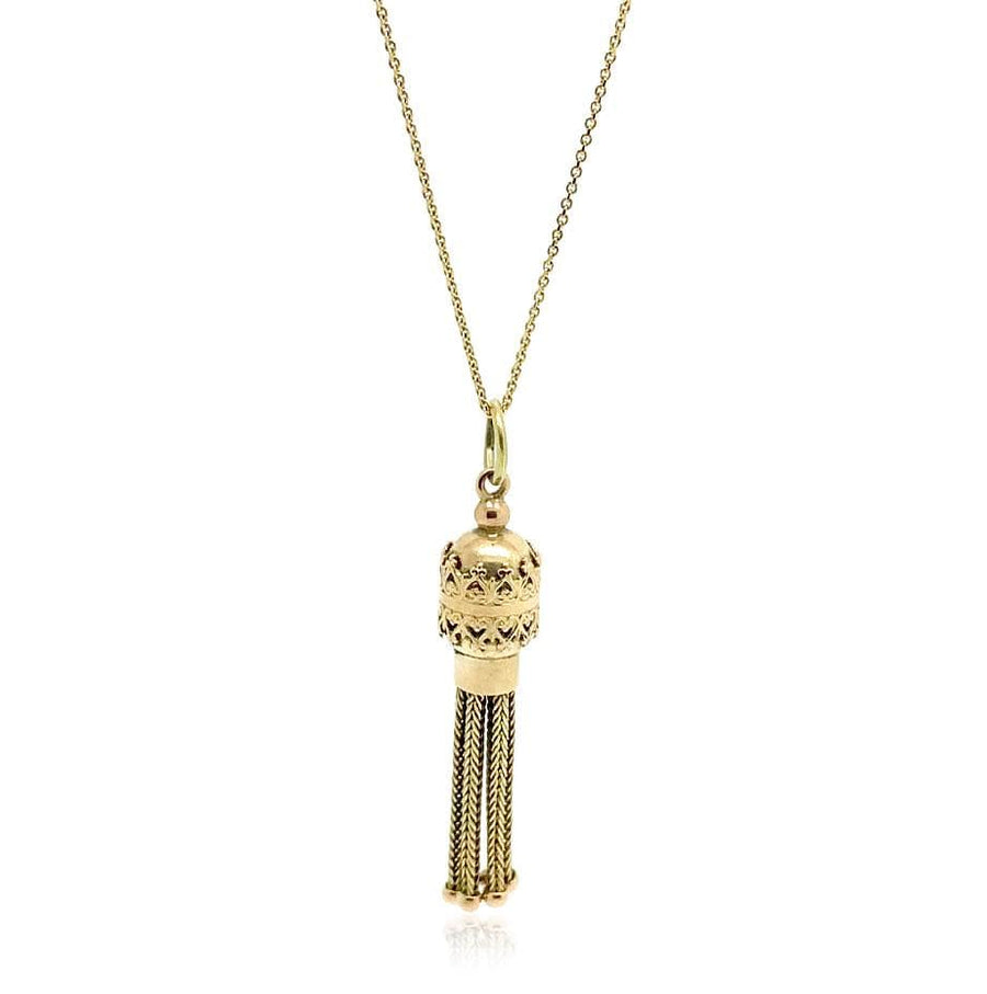 VICTORIAN Necklace Reserved - Antique Victorian 9ct Rose Gold Tassel Charm Necklace