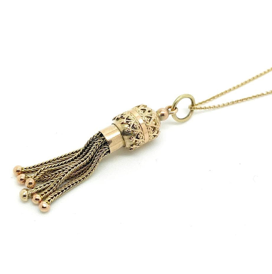 VICTORIAN Necklace Reserved - Antique Victorian 9ct Rose Gold Tassel Charm Necklace