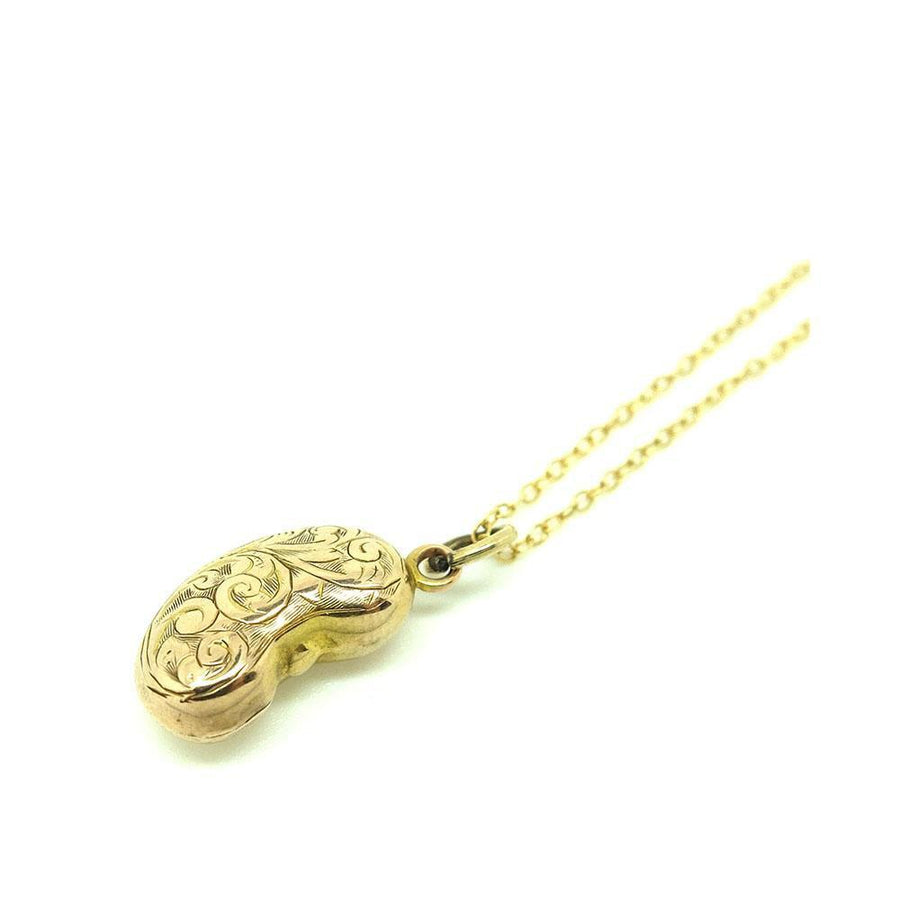 Reserved - Antique Victorian Lucky Bean Engraved 9ct Gold Charm Necklace