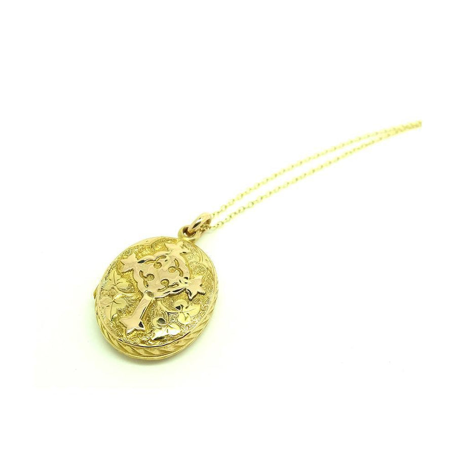 SOLD - G - Antique Victorian 9ct Yellow Gold Catholic Cross Oval Locket Necklace