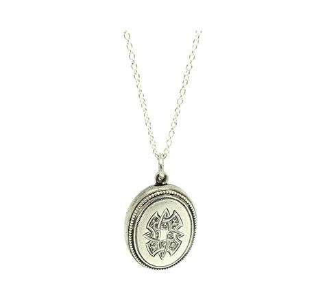 SOLD - Grace -Antique Victorian Engraved Oval Silver Flower Locket Necklace