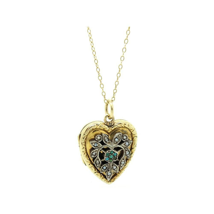 Victorian Turquoise Silver & 9ct Gold Locket Necklace